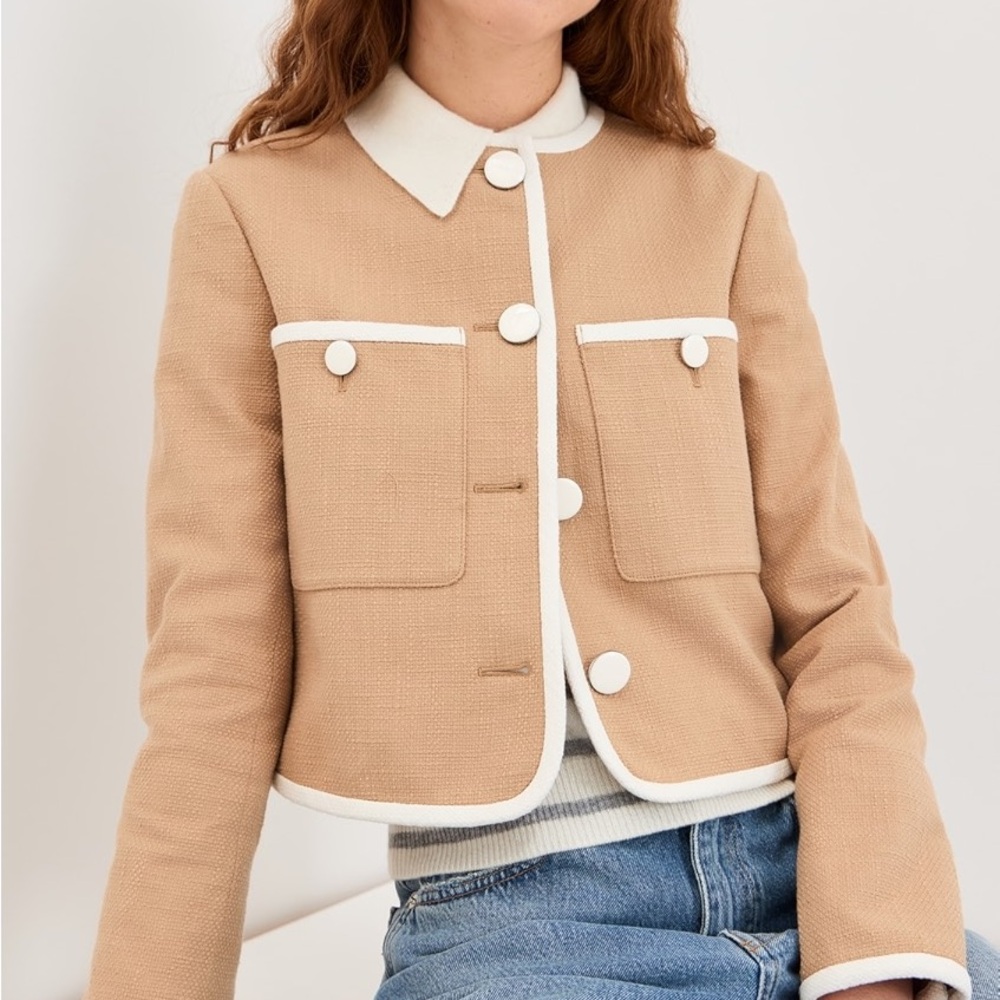 Veronica Beard Beale Jacket Khaki Tan Tweed Cropped Lady Blazer Size 8 NWOT